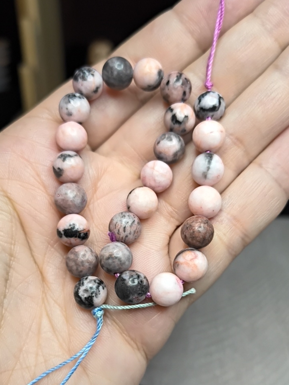 #5- 8mm Pink Zebra Jasper Bead Strand - 8"